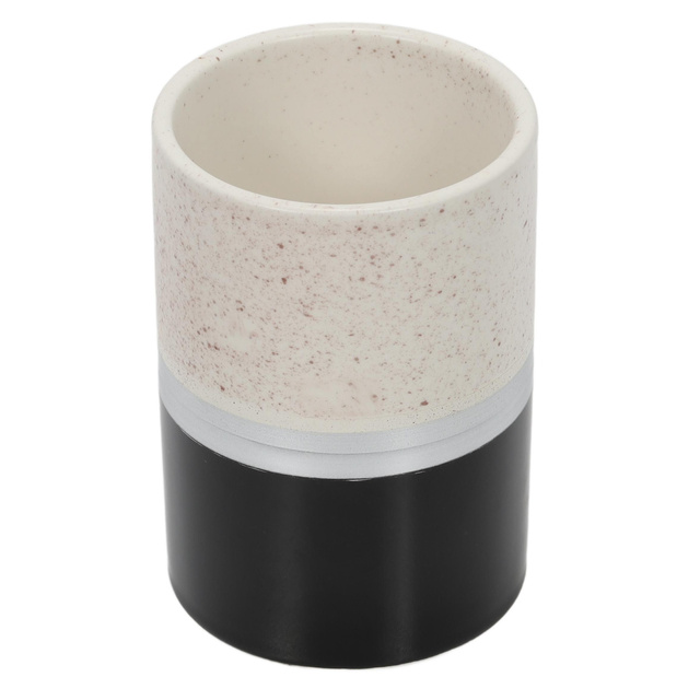 Pahar pentru periute de dinti, ceramica, alb/nergu, 7 x 10 cm