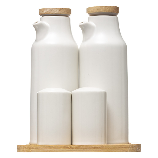 Dozatoare de condimente pentru ulei, oțet, sare și piper, set ceramic, alb