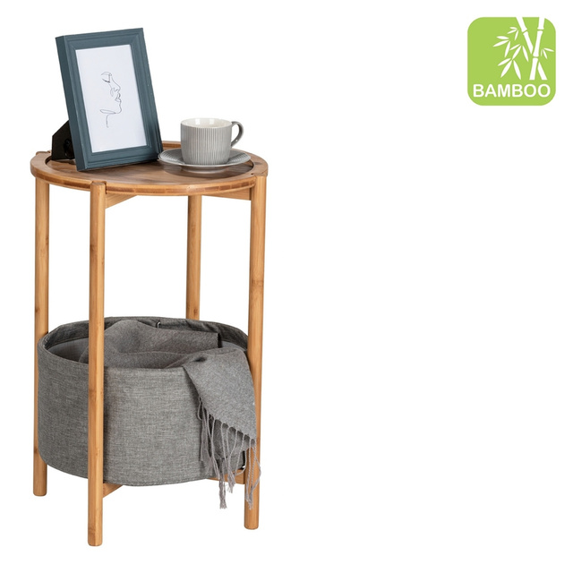 Masă BAHARI, bambus, cu coș din stofă pentru depozitare, rotunda, Wenko