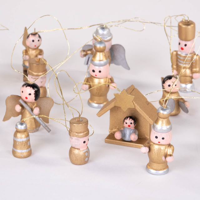 Set de jucării din lemn pentru brad, 24 buc.