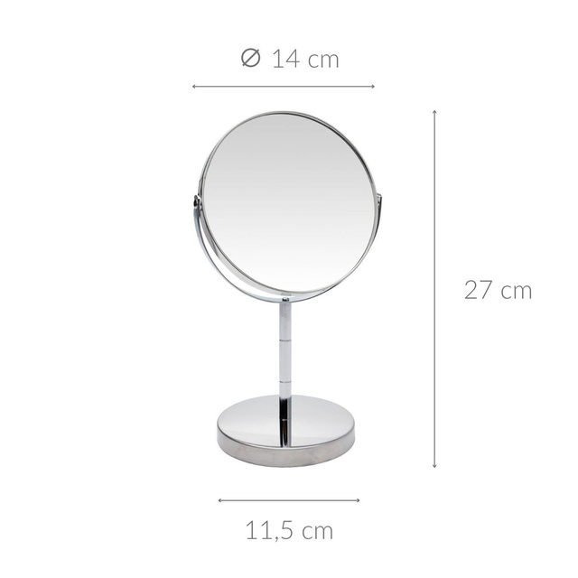 Oglindă de machiaj, față-verso, bază din oțel inoxidabil, Ø 14 cm