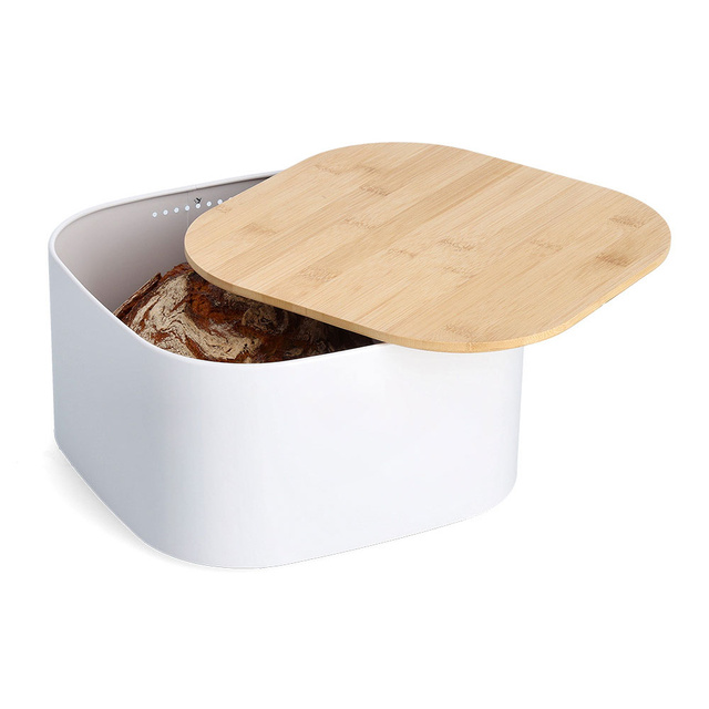 Cutie pentru paine, metalica cu capac din bambus, 26,5 cm