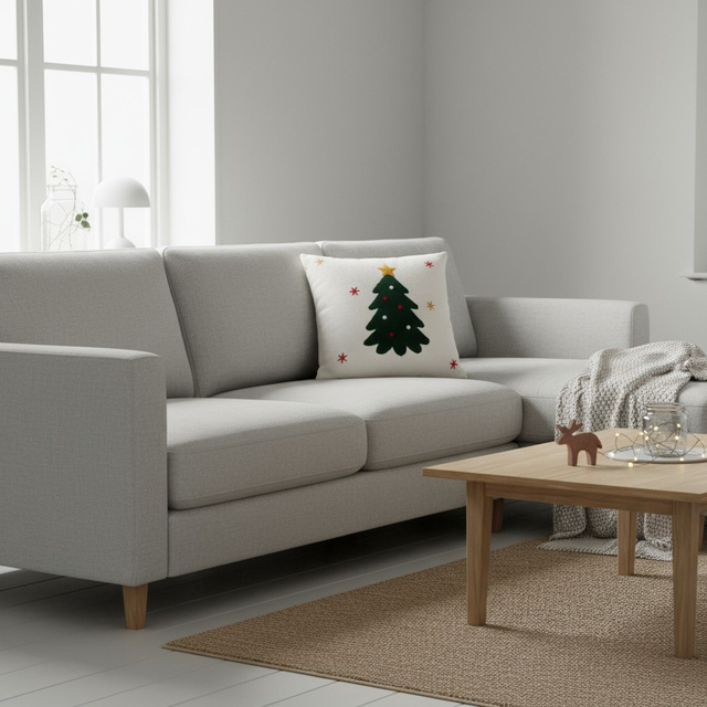 Pernă decorativă, model de sărbătoare, albă 44 x 44 cm, ren.