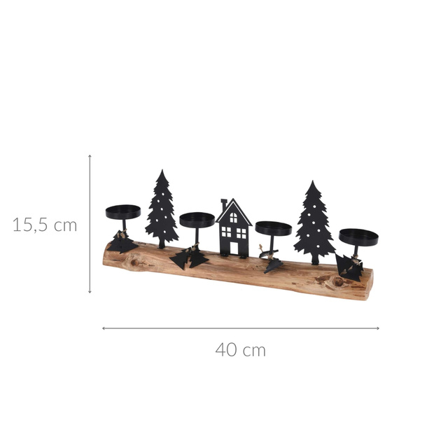 Candelabru pentru 4 lumânări tealight cu peisaj de iarnă