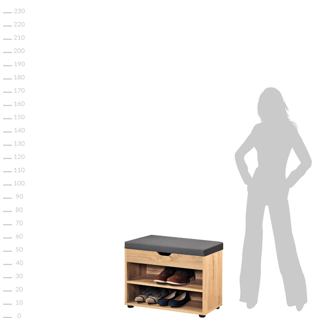 Un dulap de pantofi din lemn cu sezut, un raft pentru hol cu o banca practica