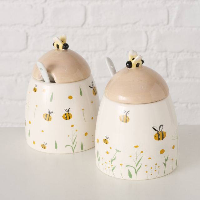 Recipient ceramic cu capac și linguriță HONEY, 445 ml
