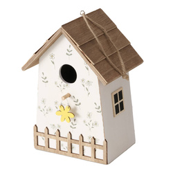 Cuib de lemn pentru pasari Kamille, model cu flori, inaltime 22 cm