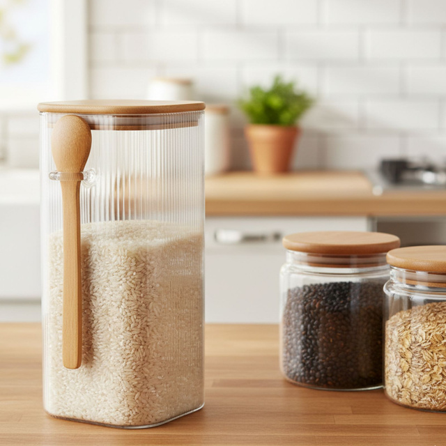 Recipiente ZUNI din sticlă cu capac, sticlă canelată