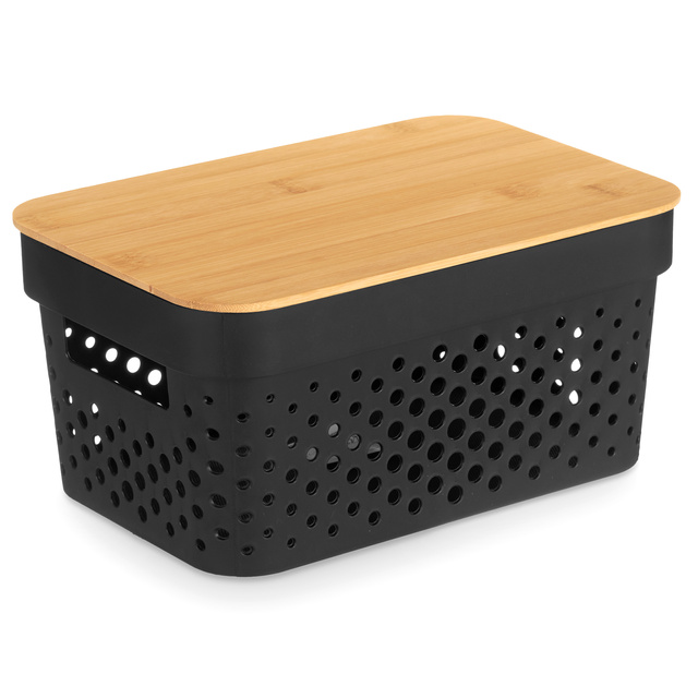 Recipient din plastic cu capac din bambus, 36 x 26 x 14 cm