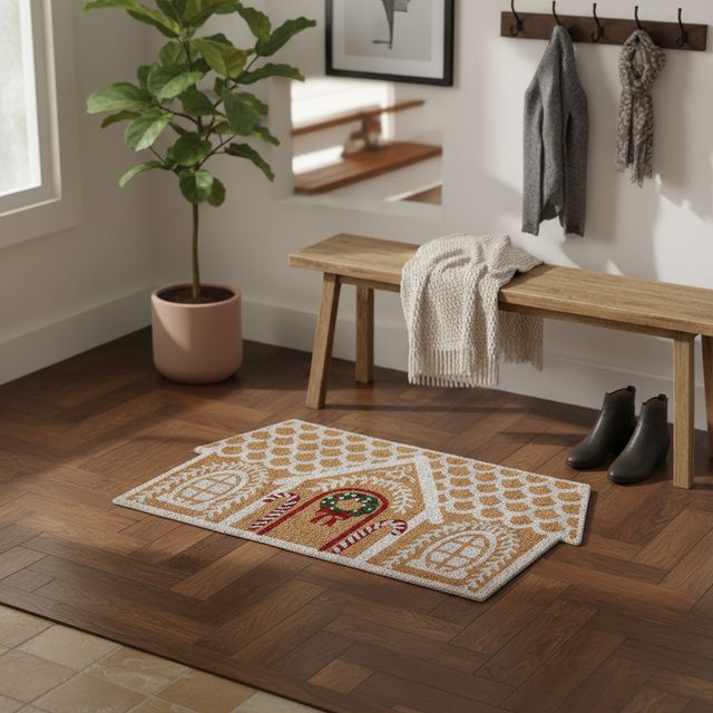 Covoare de intrare în formă de căsuță din turtă dulce, fibră de cocos, 59x39 cm, model 1