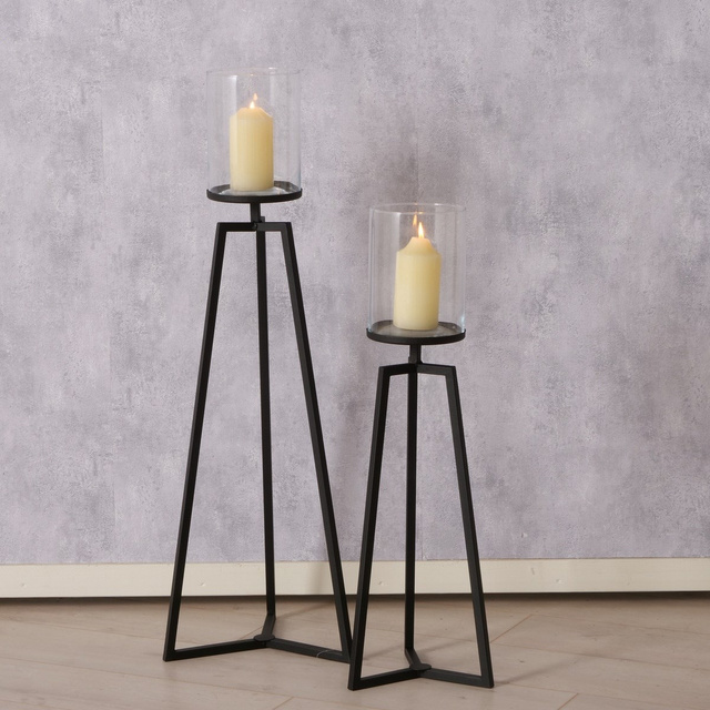 Suporturi de lumanari din sticla pe cadru metalic Cosa, 75-95 cm