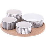 Set de servire pentru gustări, tavă rotundă și 4 boluri