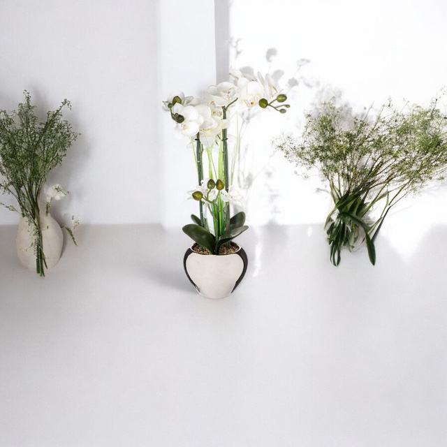 Orhidee artificială în ghiveci, 53 cm, albă