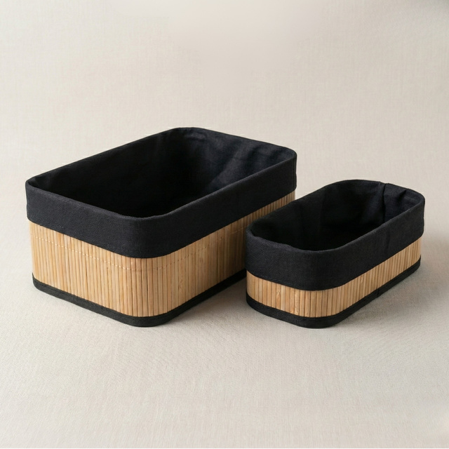 Set de coșuri de bambus pentru depozitare VINNO, negru