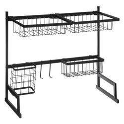 Organizator de bucătărie deasupra chiuvetei cu scurgere, metalic, negru