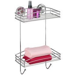 Raft baie pe doua niveluri WENKO, 2 cosuri pentru accesorii de baie, montaj Vacuum-Loc