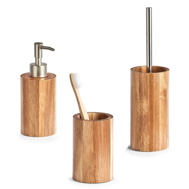 Suport perie WC + perie, lemn de salcam, ZELLER