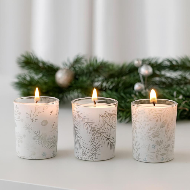 Lumanari parfumate cu imprimeu Craciun, Ø 5 cm, 3 buc.