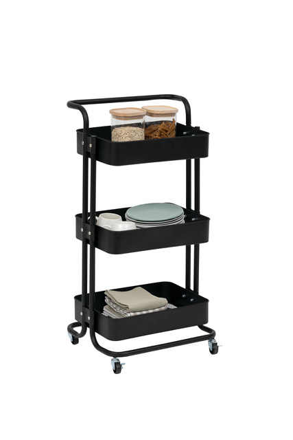 Cărucior de bucătărie BLACK EDITION, 3 niveluri, 45 x 36,5 x 86 cm