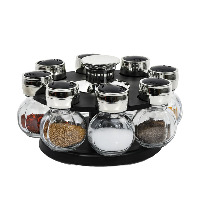 Organizator de condimente, 8 recipiente de sticlă, suport rotativ