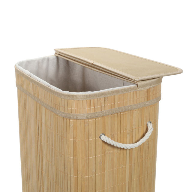 Coș de rufe din bambus cu capac, 80 l