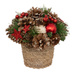 Decoratiune din conuri de pin si globuri in vas impletit, 19 cm