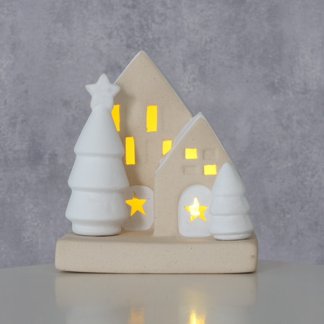 Decorațiune casă din ceramică cu iluminare LED, 10,5 cm