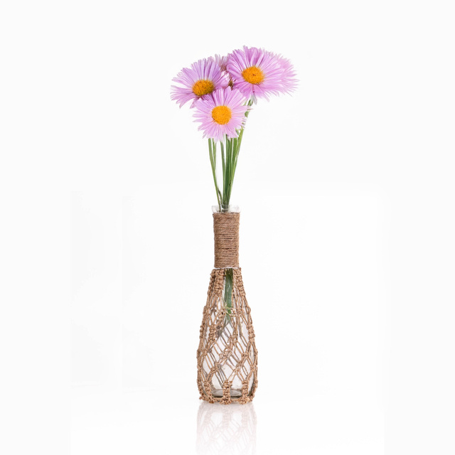 Vaza din sticla cu sfoara impletita, 30 cm