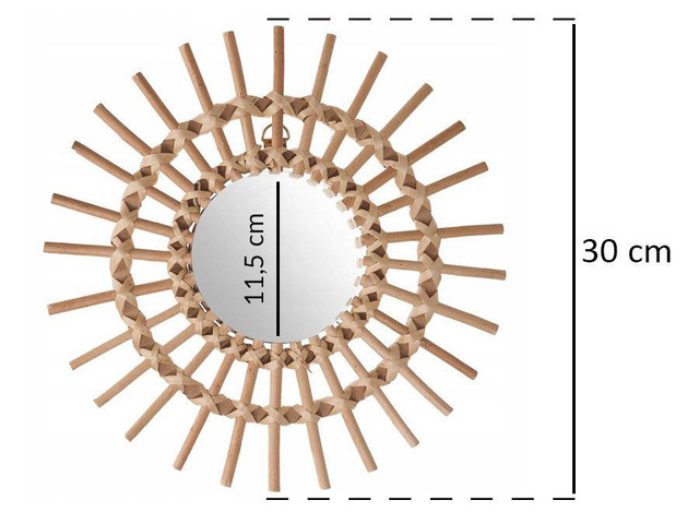Oglindă în cadru de răchită, în formă de soare, Ø 30 cm