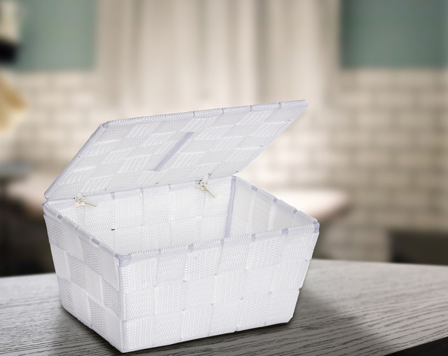 Coș cu capac pentru depozitare ADRIA, WENKO, alb