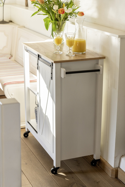 Cărucior de bucătărie LANDHAUS pe roți din lemn de pin și MDF, alb, WENKO