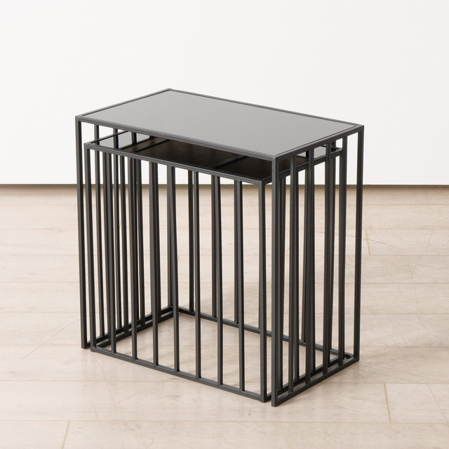 Set 2 masute de cafea metalice Joris, blat oglinda