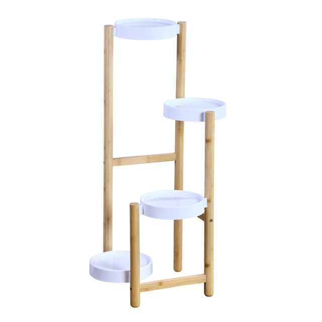 Stand pentru flori din bambus cu suporturi din plastic