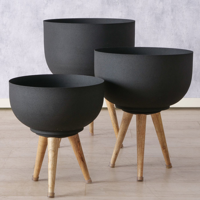 Set 3 ghivece pentru flori din metal Topco, negru