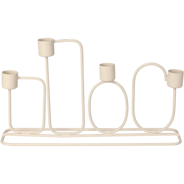 Candelabru metalic de culoare gri deschis pentru 4 lumânări, 27 x 15,7 cm