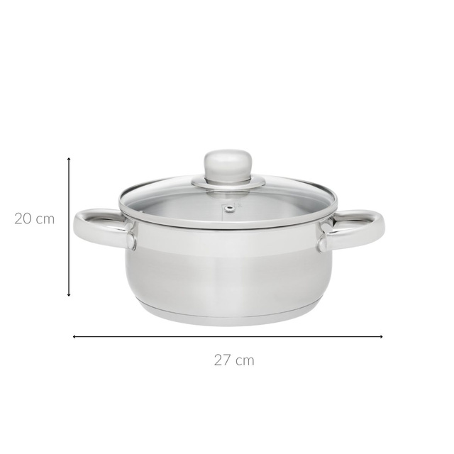 Oală din oțel cu capac din sticlă, 2 l