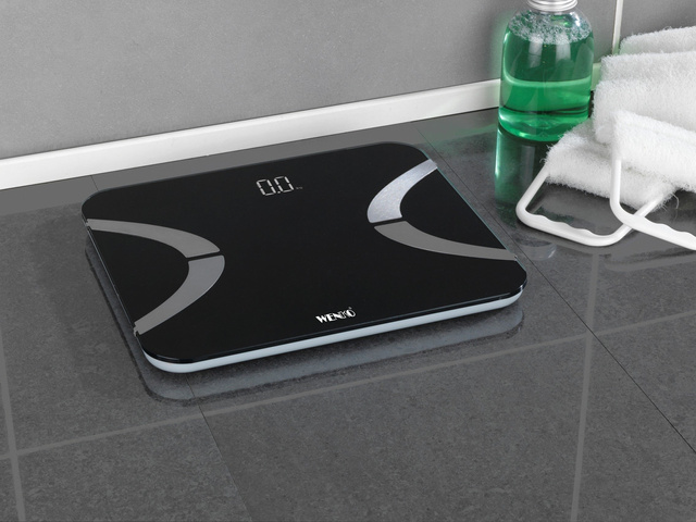 Cântar de baie LED, 30 x 26 cm, negru, WENKO