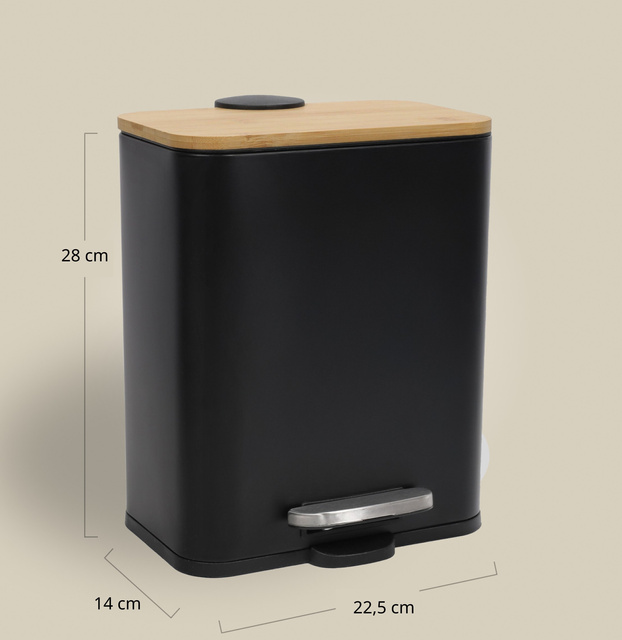 Coș îngust de baie ZETRU, 5 l, cu capac din bambus