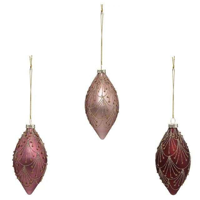 Globuri in forma de lacrimi cu ornament auriu, 13 cm, 3 buc.