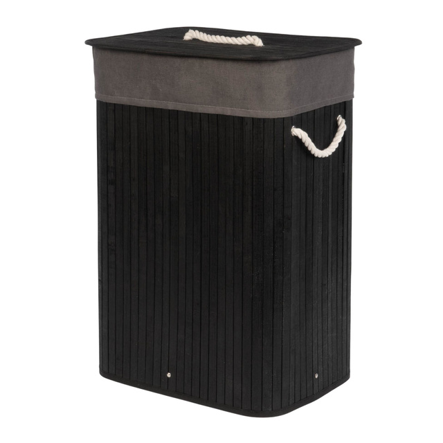 Coș de rufe negru din bambus, 80 l