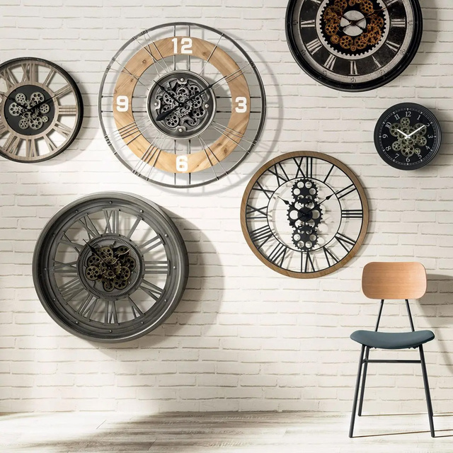 Ceas de perete rotund din metal, Ø 80 cm, mecanism vizibil
