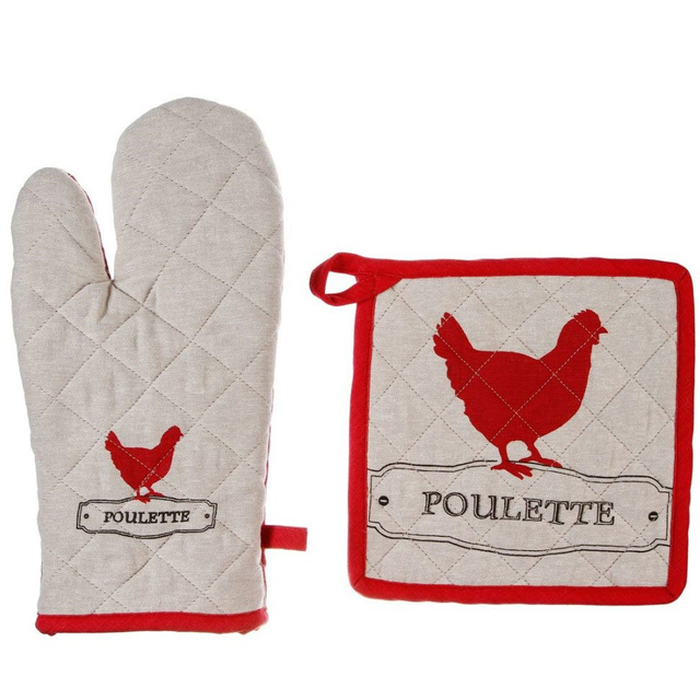 Mănușă de cuptor + suport POULETTE, bumbac, set