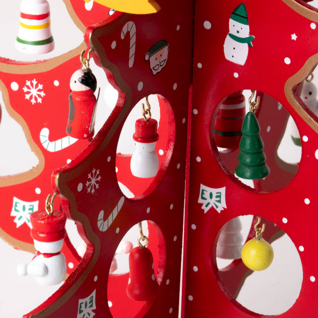 Brad de Crăciun pliabil cu decorațiuni decorative, ornament din lemn de 26 cm