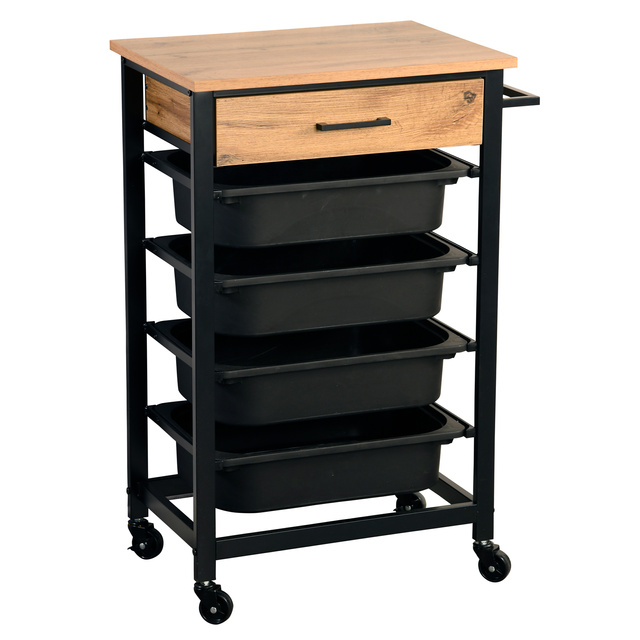 Carucior bucatarie mobil cu sertar din stejar si organizatoare