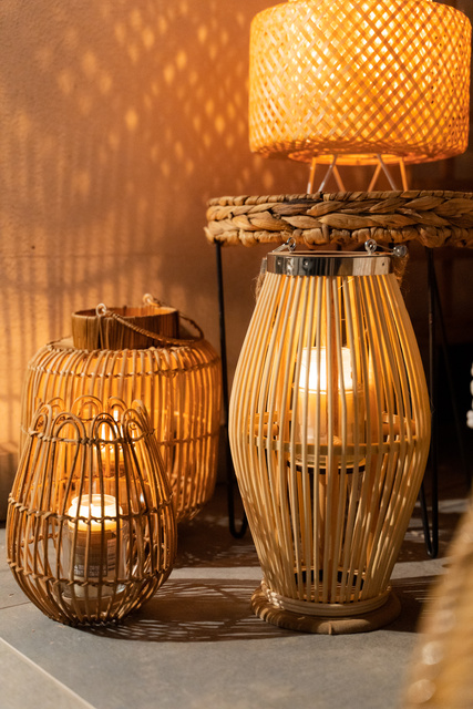 Felinar pentru balcon, rattan, inaltime 22 cm