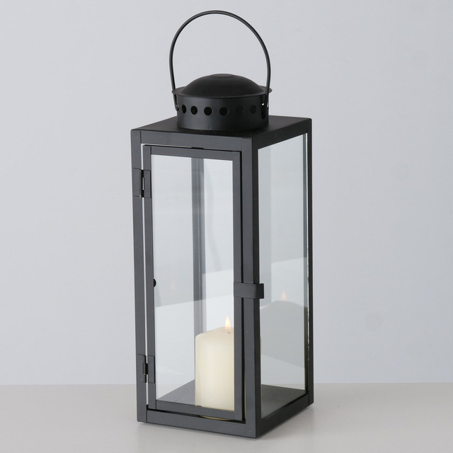 Felinar din sticla Ferro, 33 x 12 cm, rama metalica