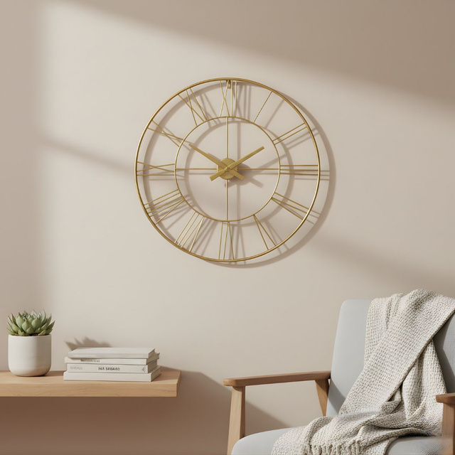 Ceas de perete în stil industrial ARATIO, Ø 70 cm, auriu