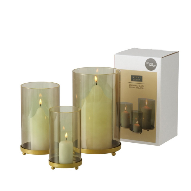 Sfeșnice din sticlă Knikki, suport auriu, 3 buc