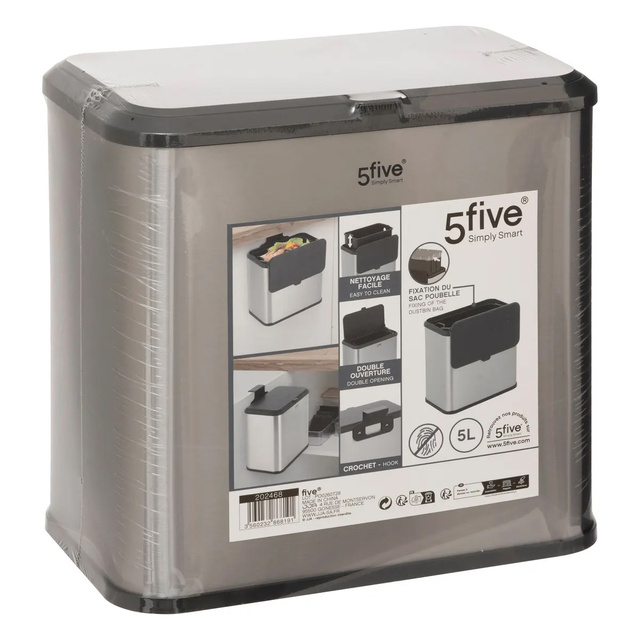 Coș pentru deșeuri bio ECO cu carcasă din oțel inoxidabil, 5 l