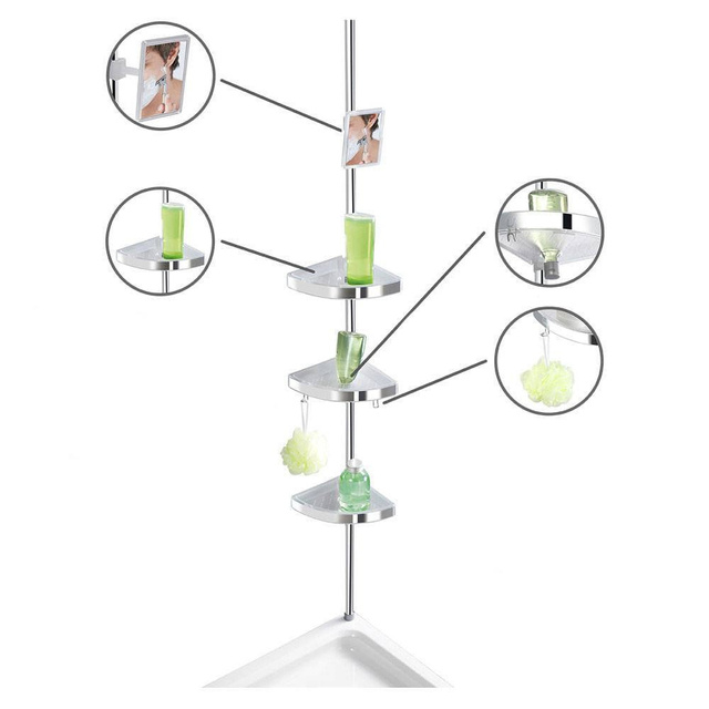 Raft de baie colțar Premium Edge Shiny, 3 niveluri, oglindă, telescopic, WENKO, strălucitor